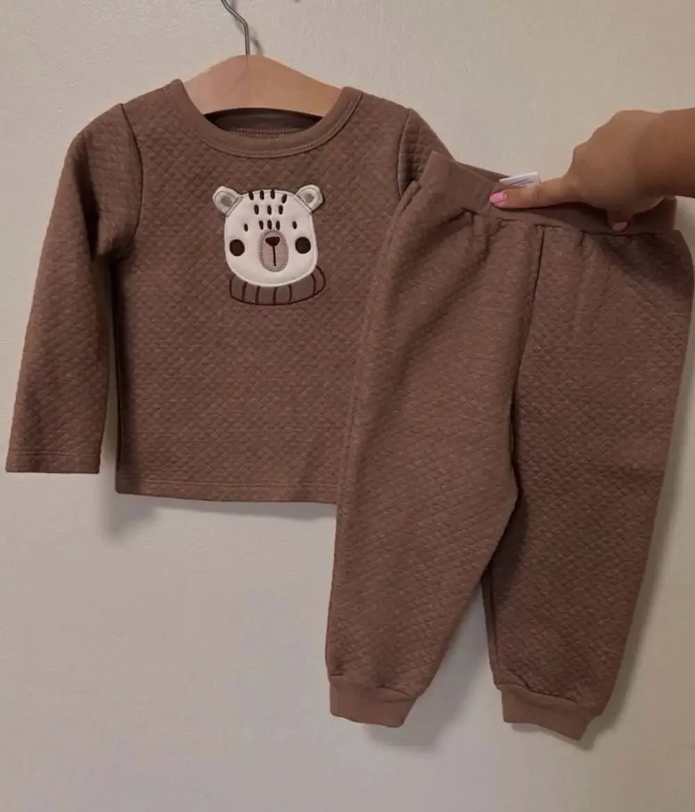 Sterling Baby Quilted Bear Applique Sweatshirt and Pants Set